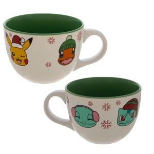 Pokemon Christmas large Mugs set of 2 NWT w/ Pikachu, Charmander, Bulbasaur etc